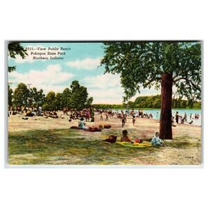 Pokagon State Park Public Beach Northern Indiana Linen Postcard VTG